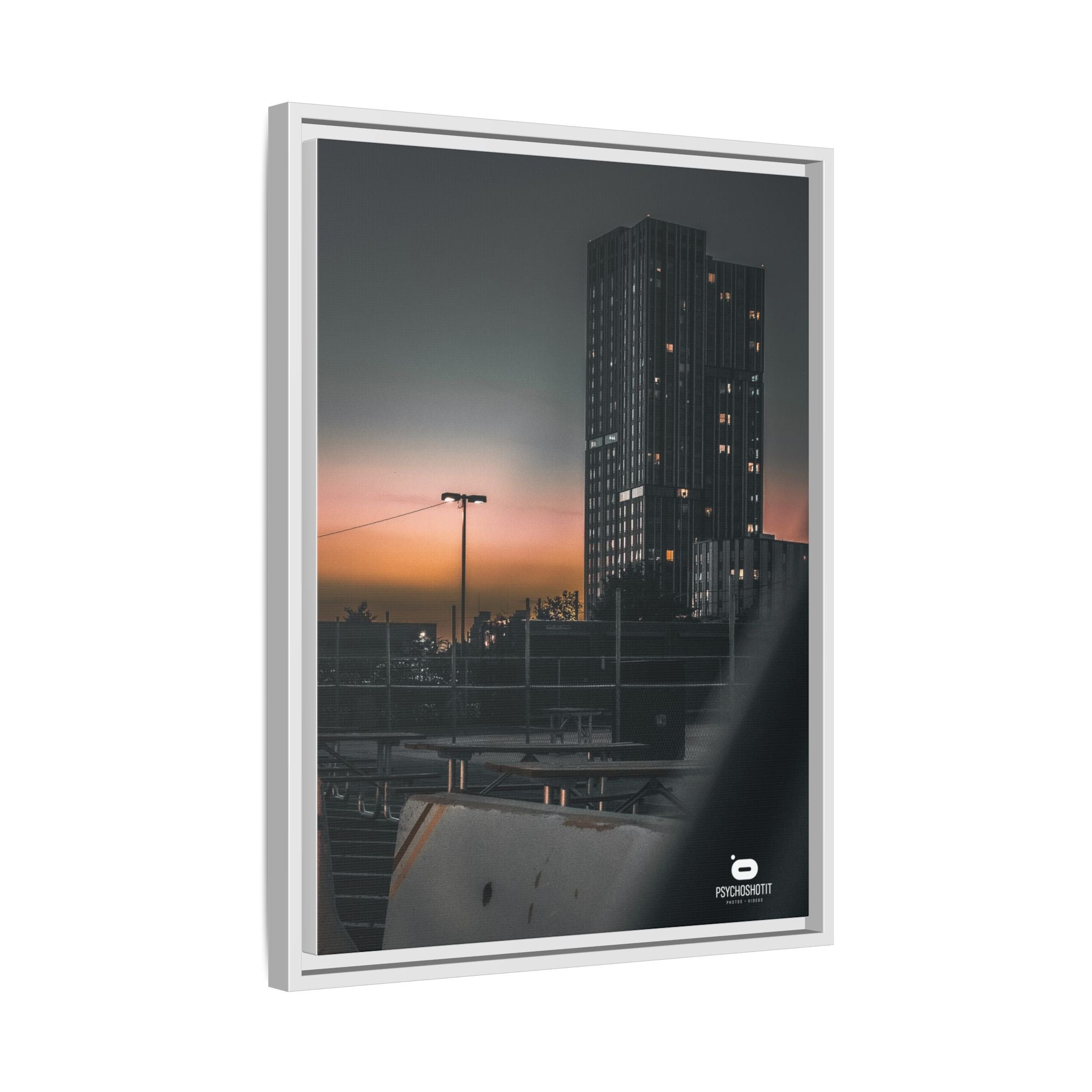 Framed Matte Canvas Print — Urban Sunset High-Rise Photography