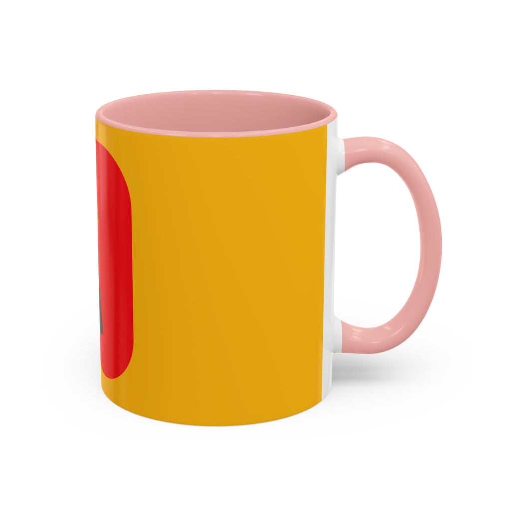 Retro Bold 'k' Accent Coffee Mug — Yellow & Red Graphic Ceramic