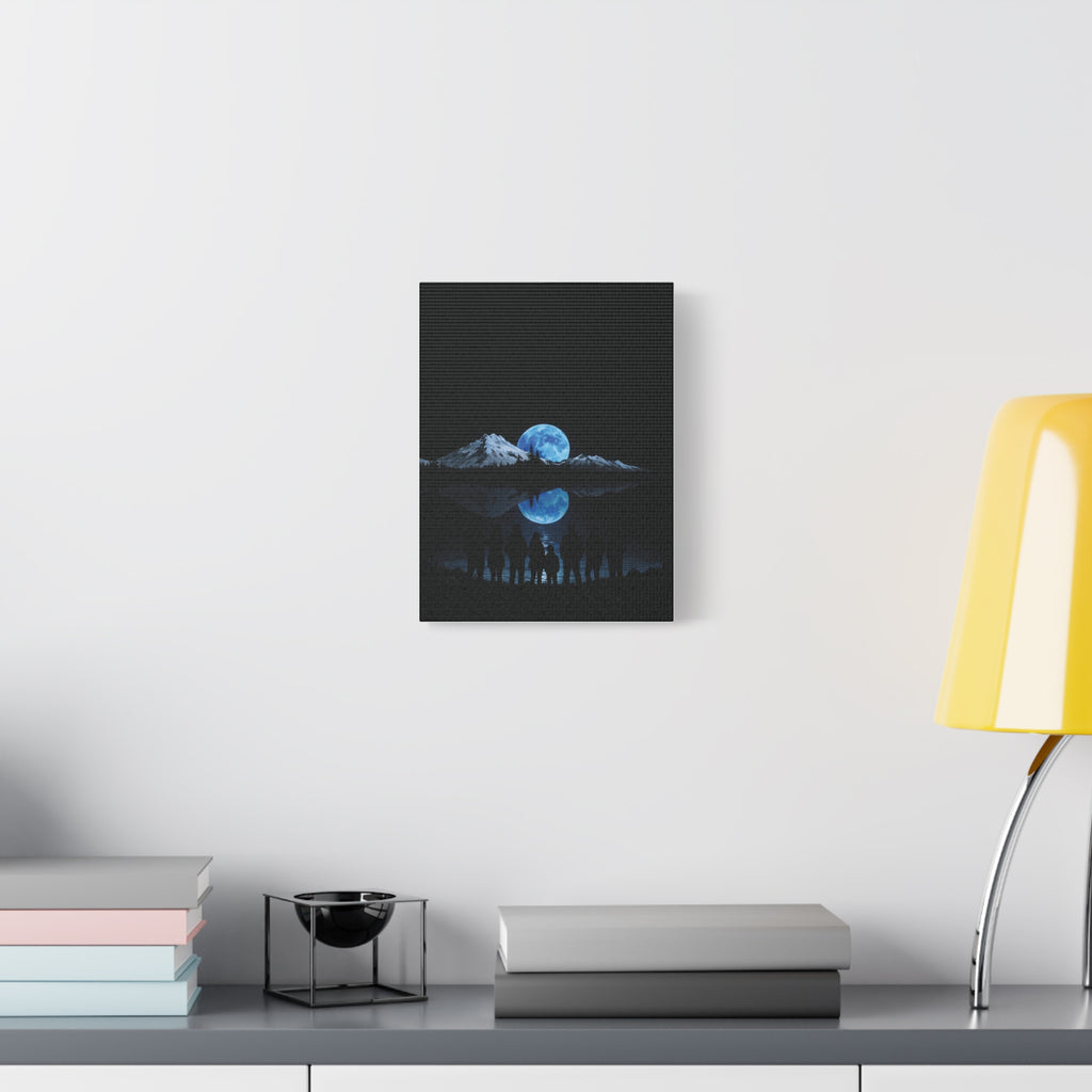 Blue Moon Mountain Canvas Print — Family Silhouette Nightscape Wall Art