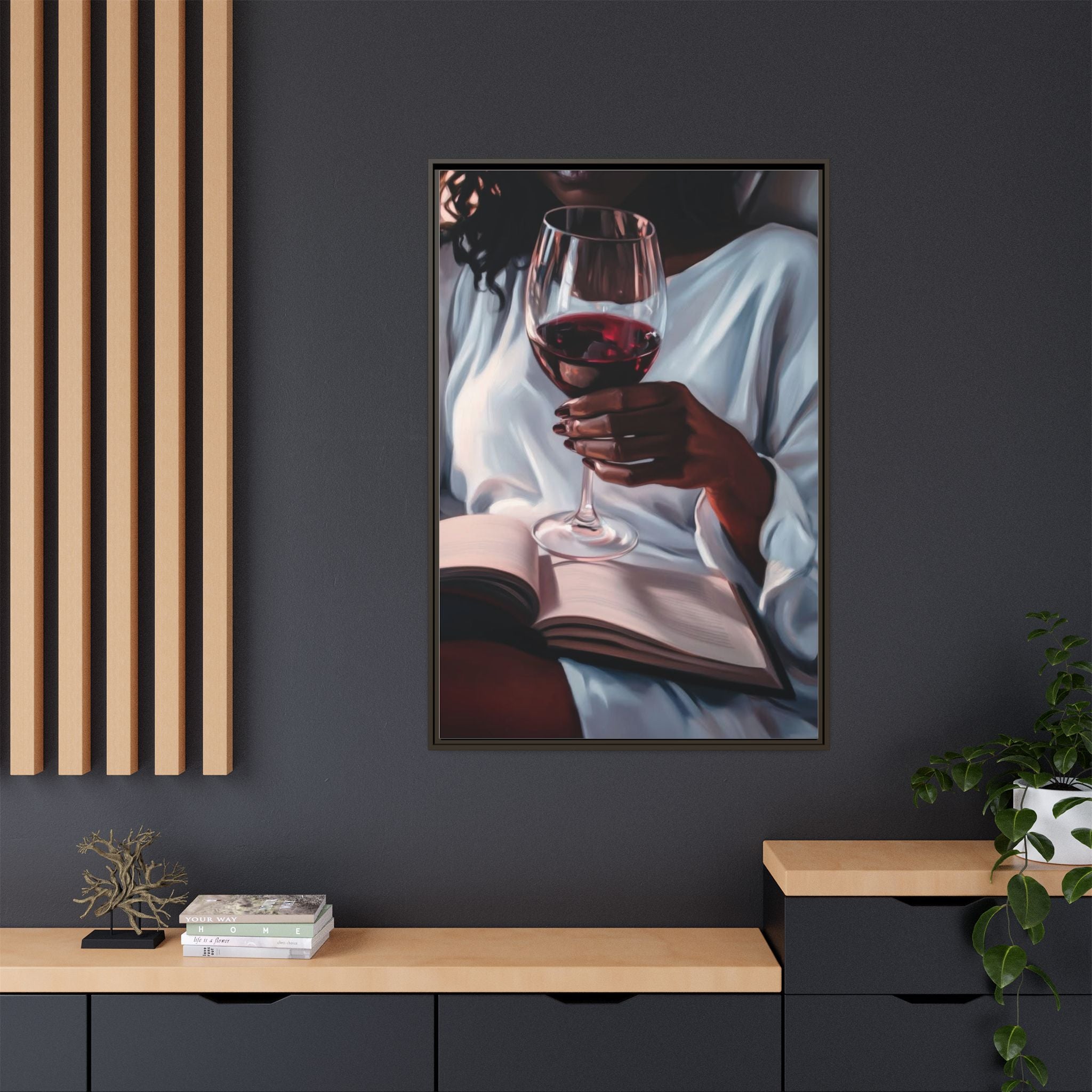 Woman Reading with Wine Glass (Cozy Evening Wall Decor)