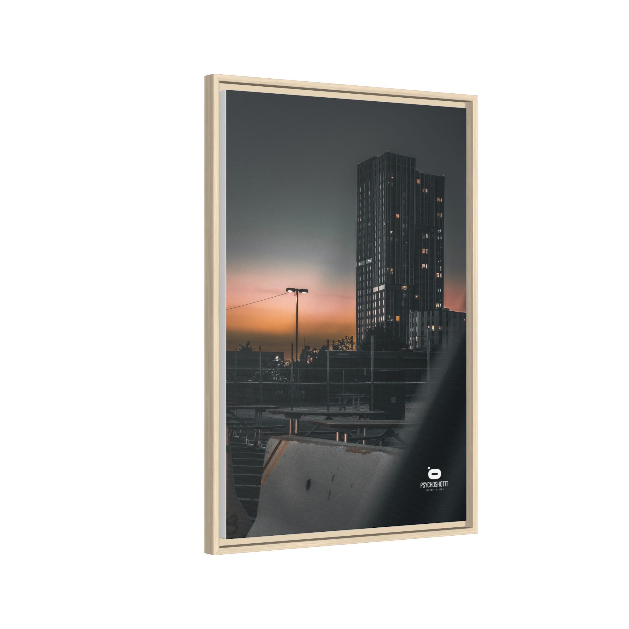 Framed Matte Canvas Print — Urban Sunset High-Rise Photography