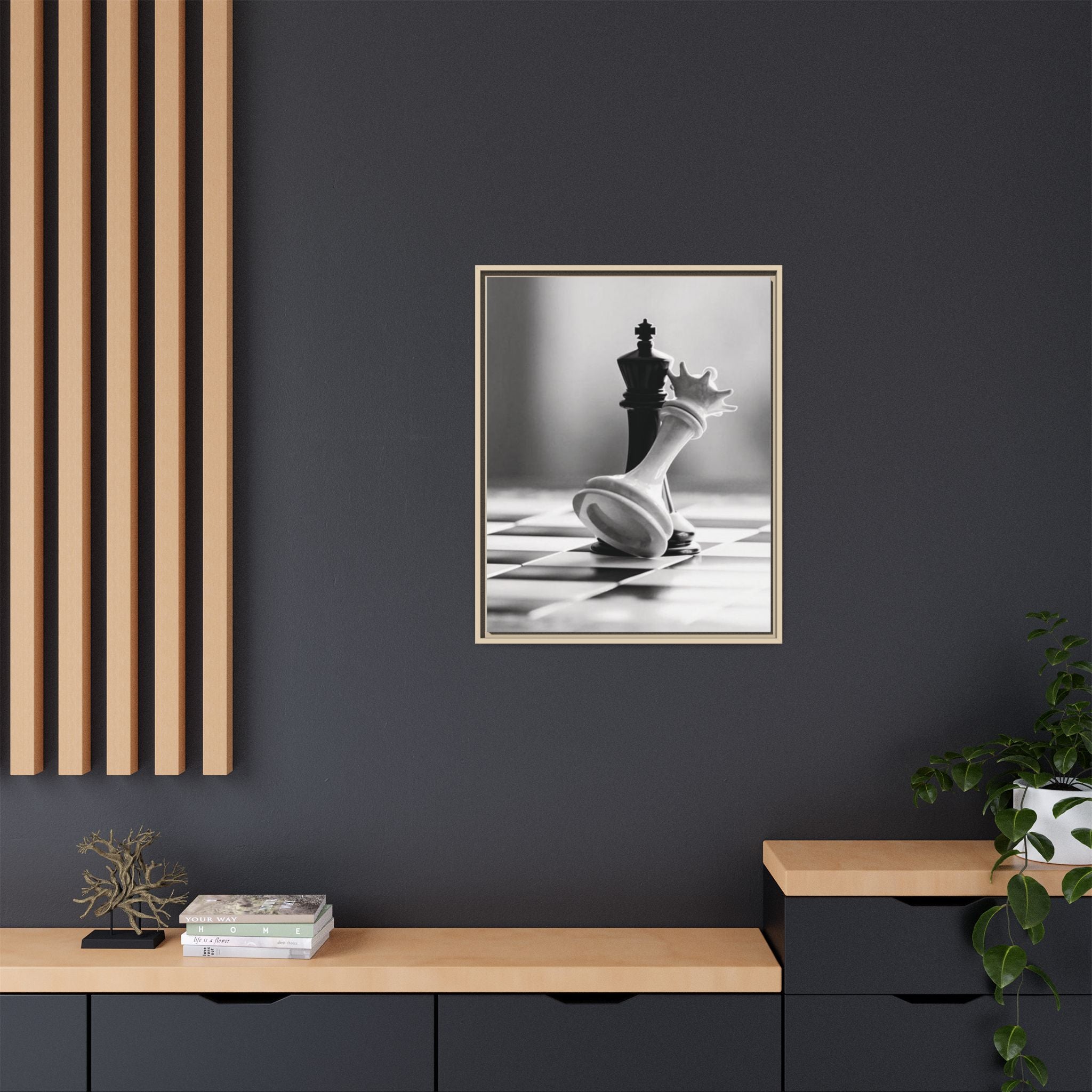 Chess King and Fallen Queen Matte Canvas Framed Wall Art