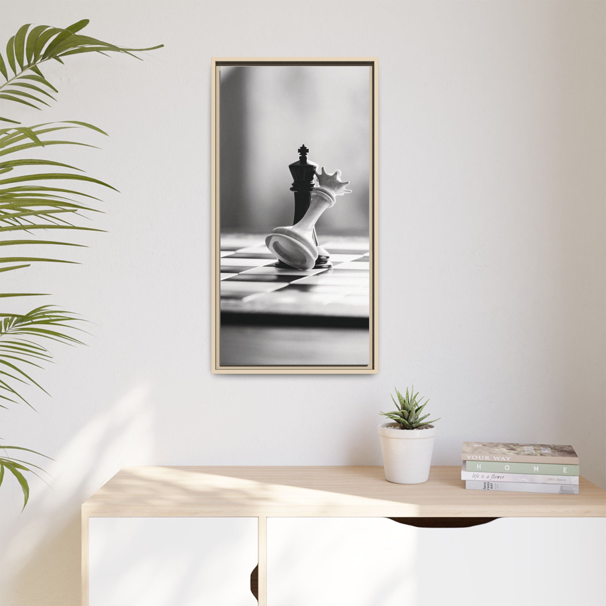Chess King and Fallen Queen Matte Canvas Framed Wall Art