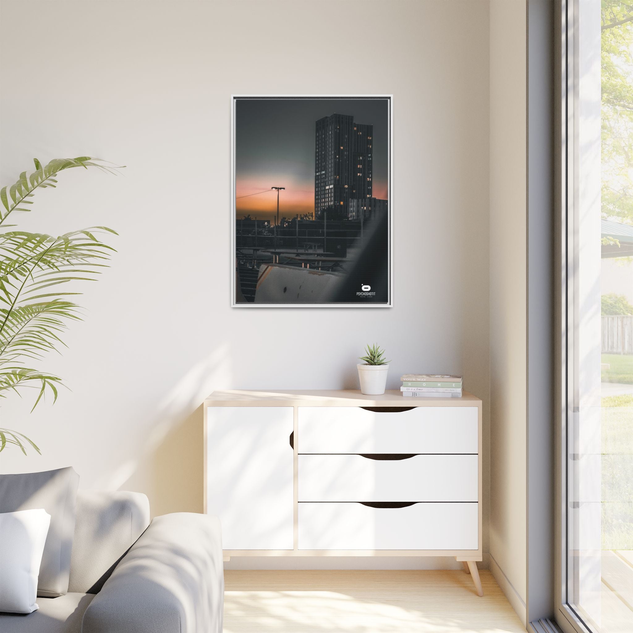 Framed Matte Canvas Print — Urban Sunset High-Rise Photography
