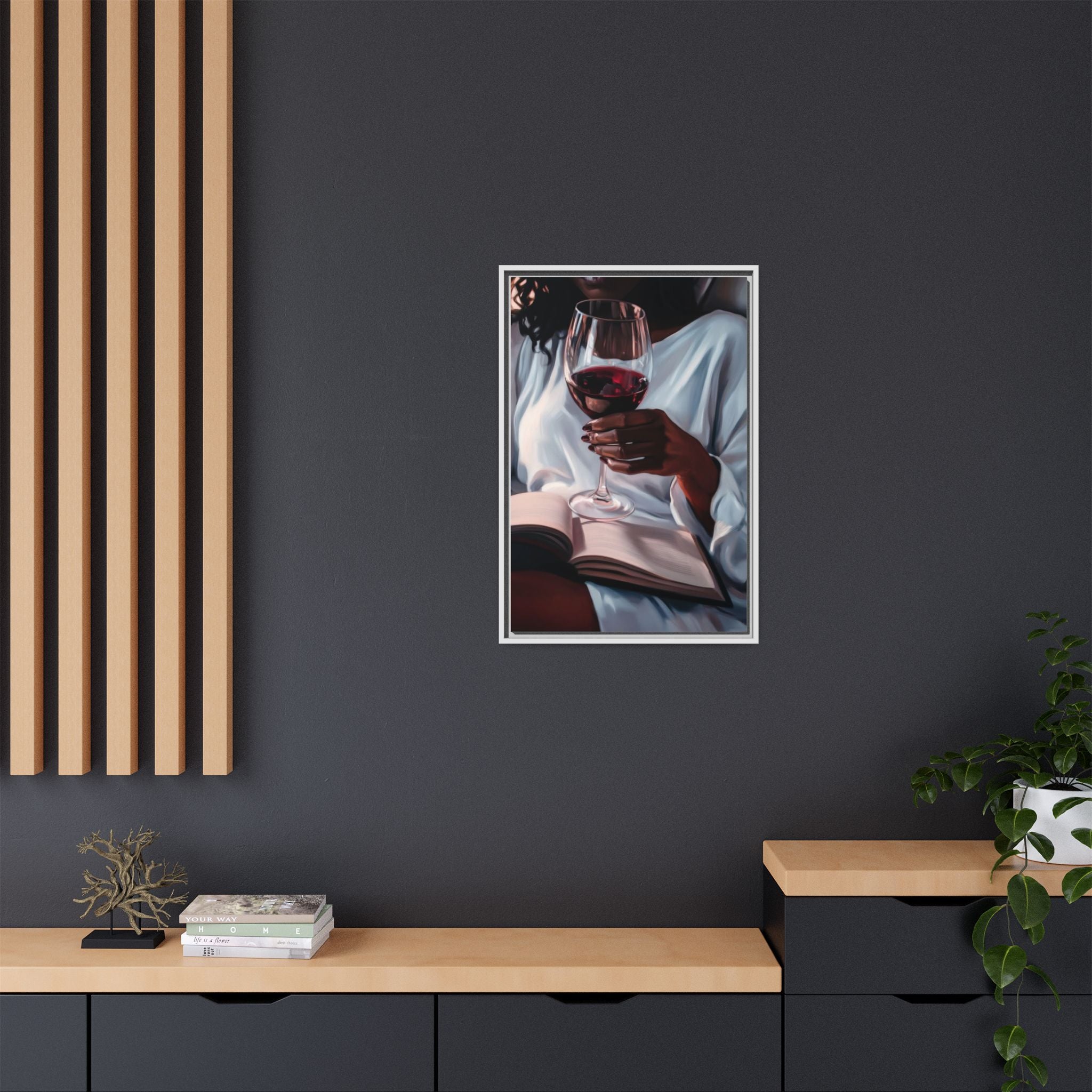 Woman Reading with Wine Glass (Cozy Evening Wall Decor)