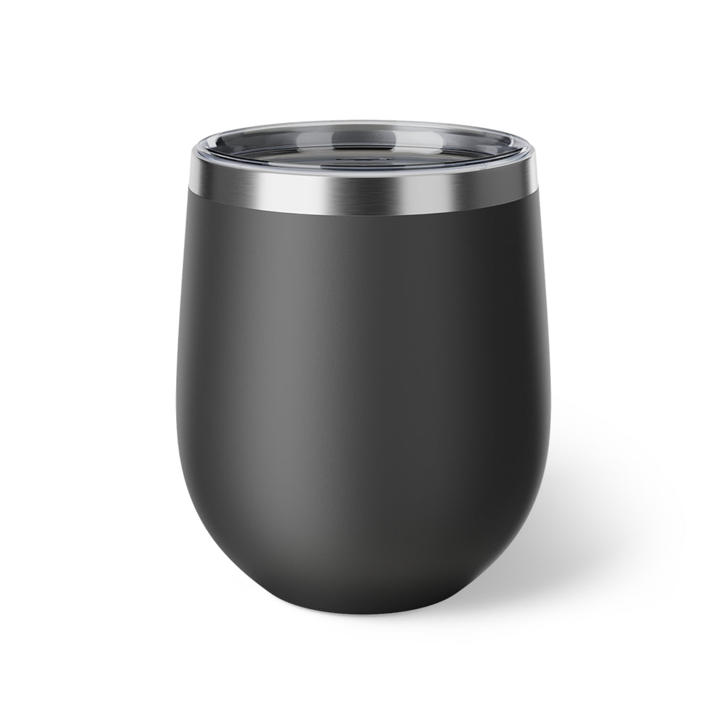 Insulated Wine Tumbler — Matte Black Copper Vacuum 12oz with Rainbow Dot Logo
