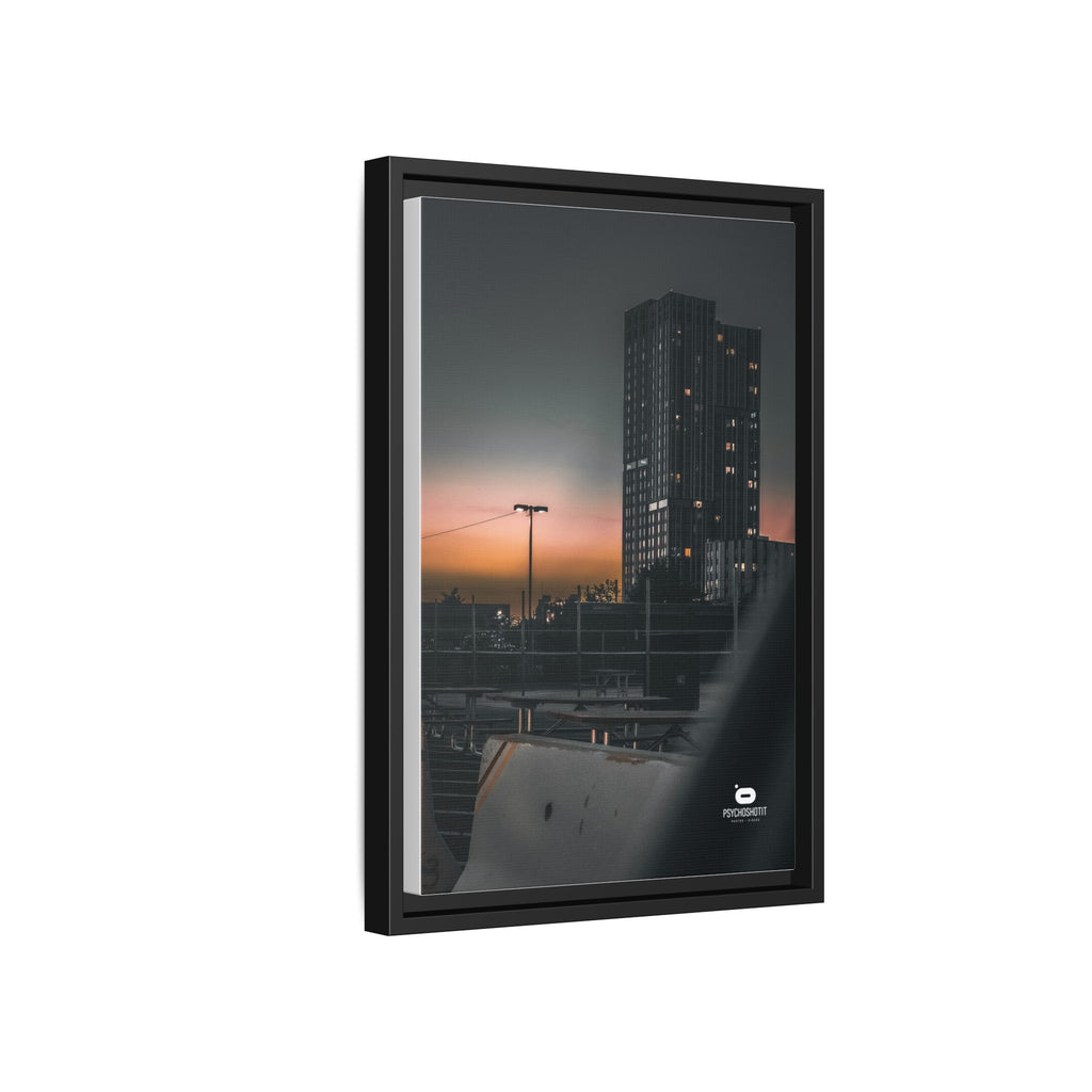Framed Matte Canvas Print — Urban Sunset High-Rise Photography