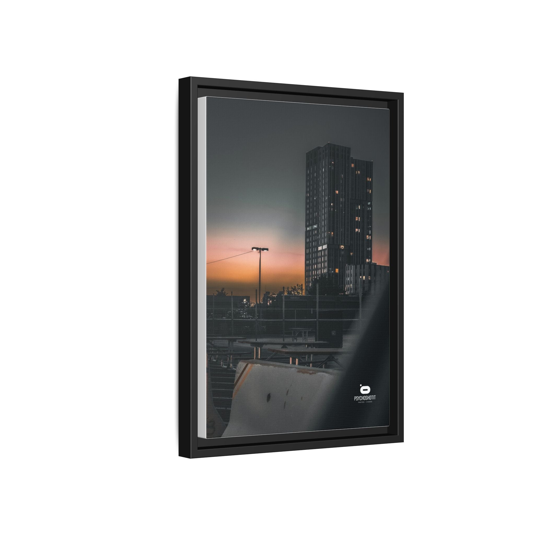 Framed Matte Canvas Print — Urban Sunset High-Rise Photography