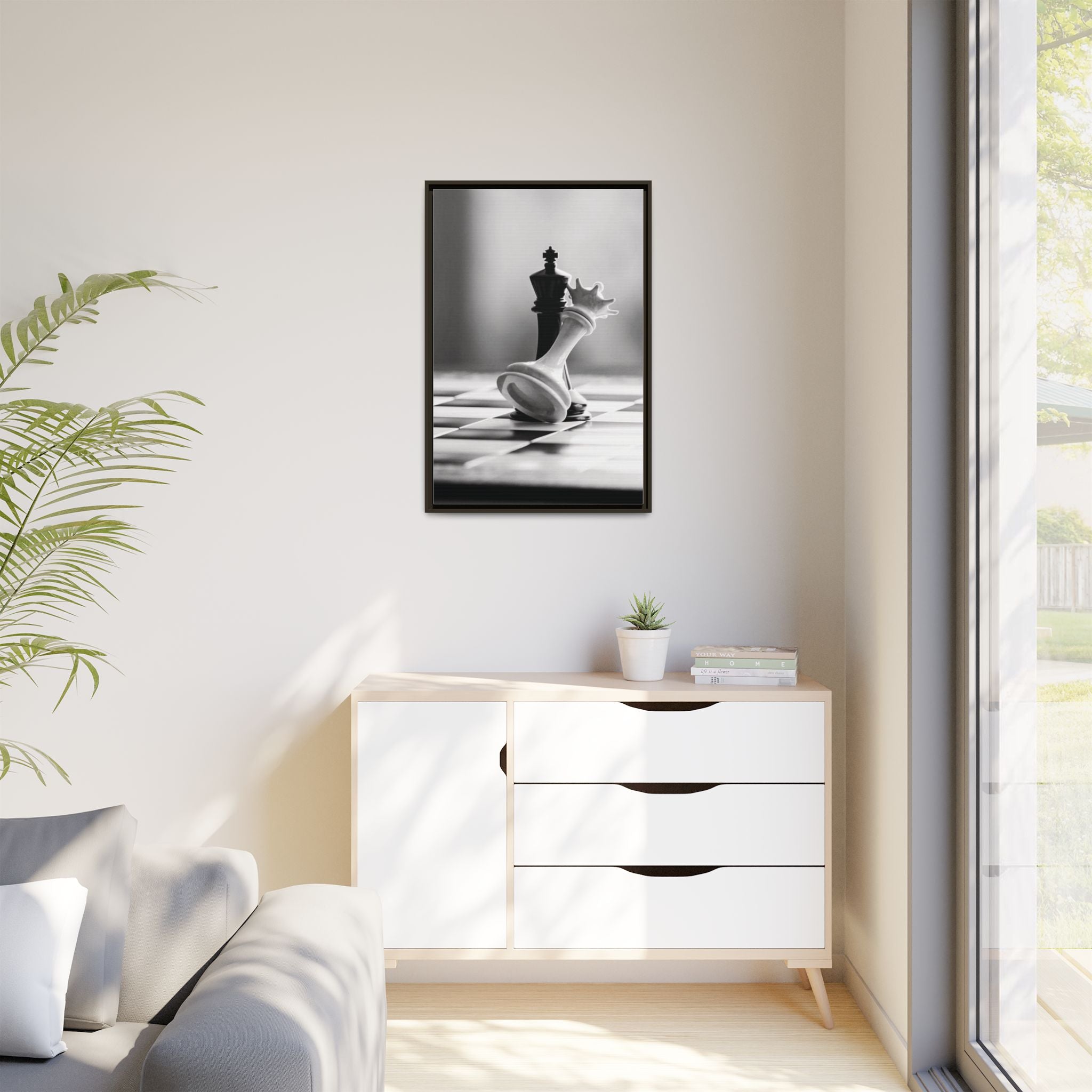 Chess King and Fallen Queen Matte Canvas Framed Wall Art
