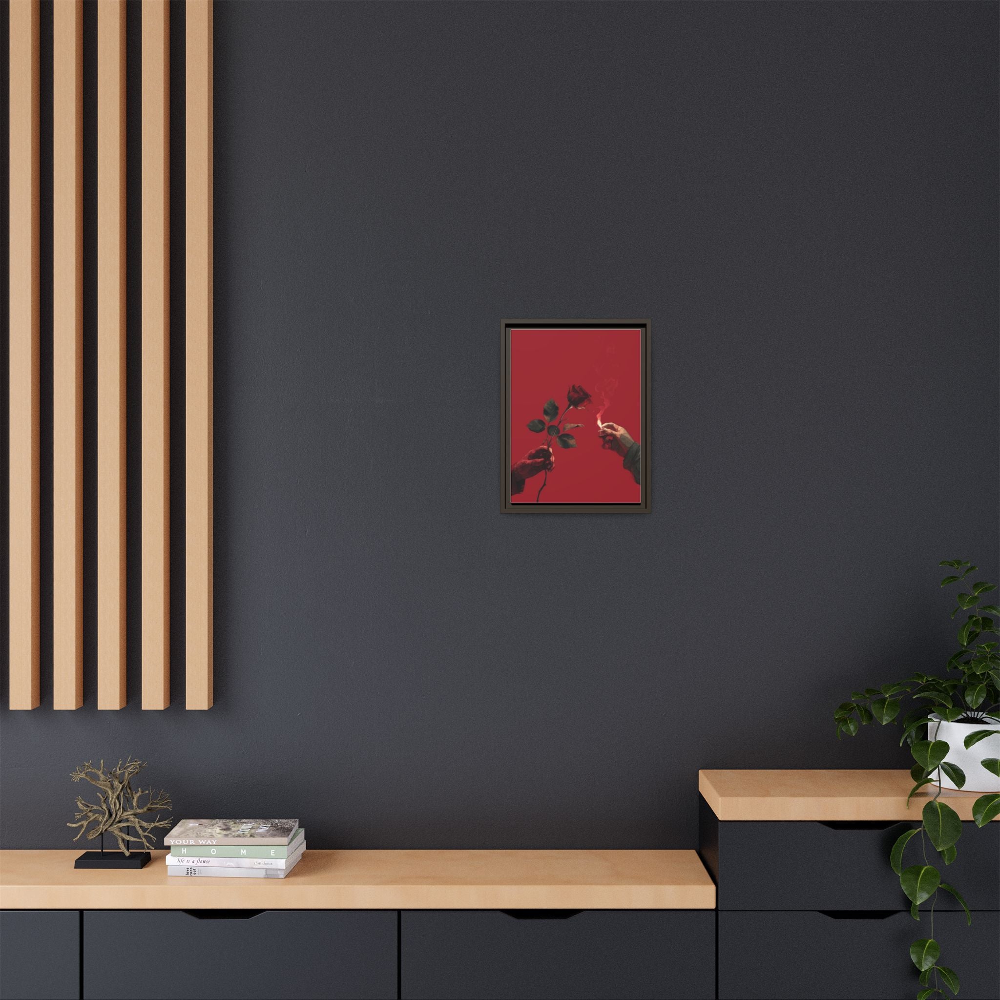 Red Rose & Lighter Minimalist Wall Print