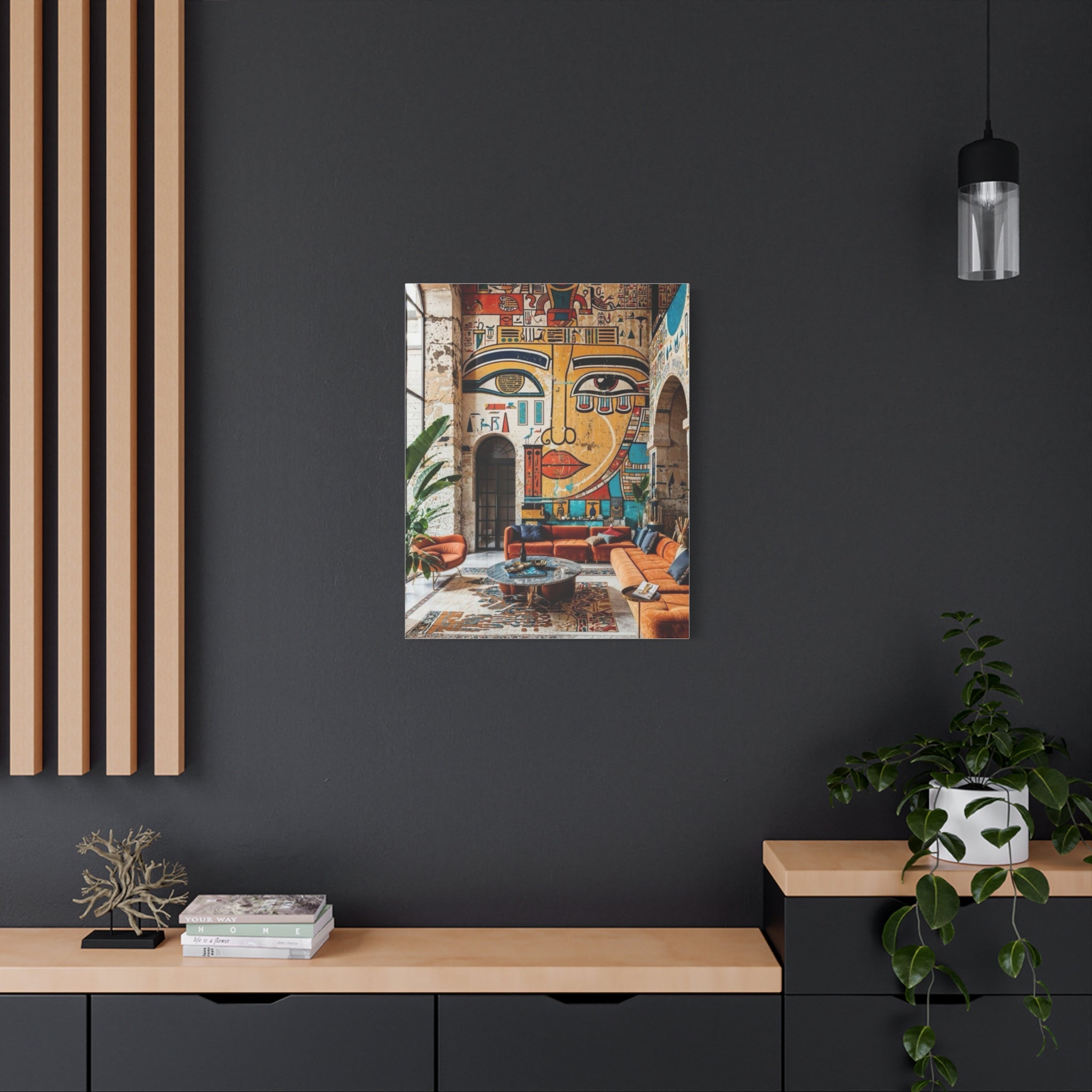 Egyptian Mural Face Matte Canvas Wall Art – Bohemian Living Room Decor