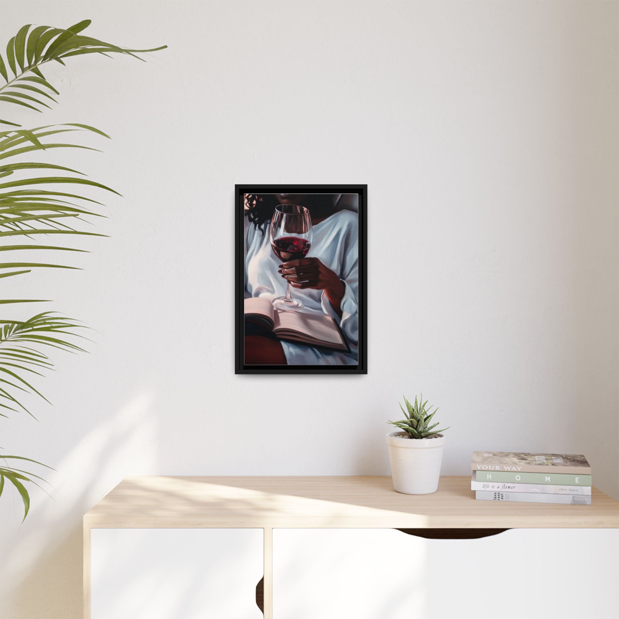 Woman Reading with Wine Glass (Cozy Evening Wall Decor)