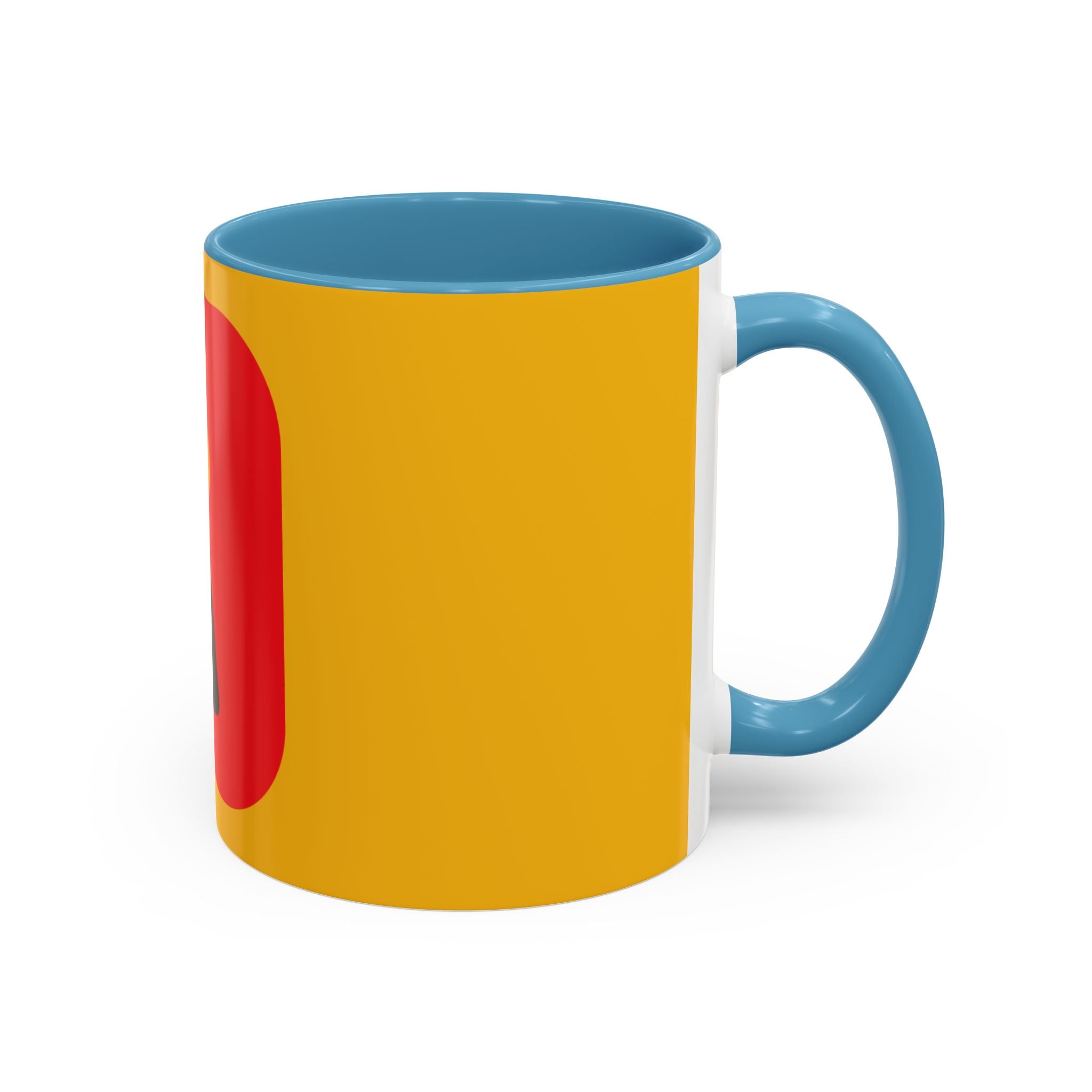 Retro Bold 'k' Accent Coffee Mug — Yellow & Red Graphic Ceramic