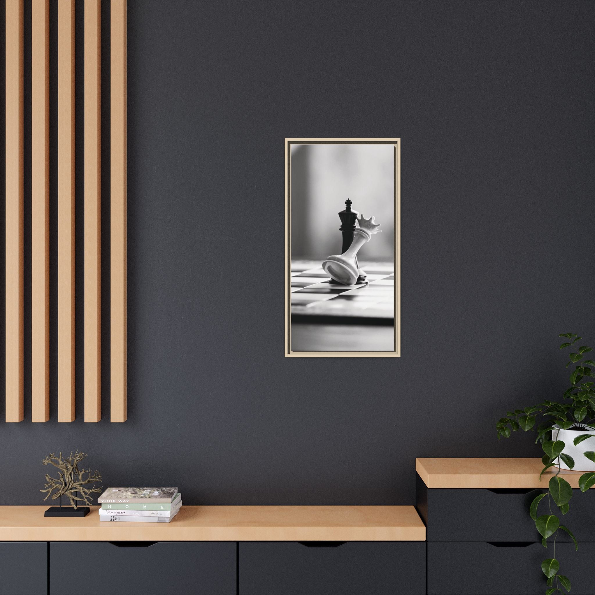 Chess King and Fallen Queen Matte Canvas Framed Wall Art