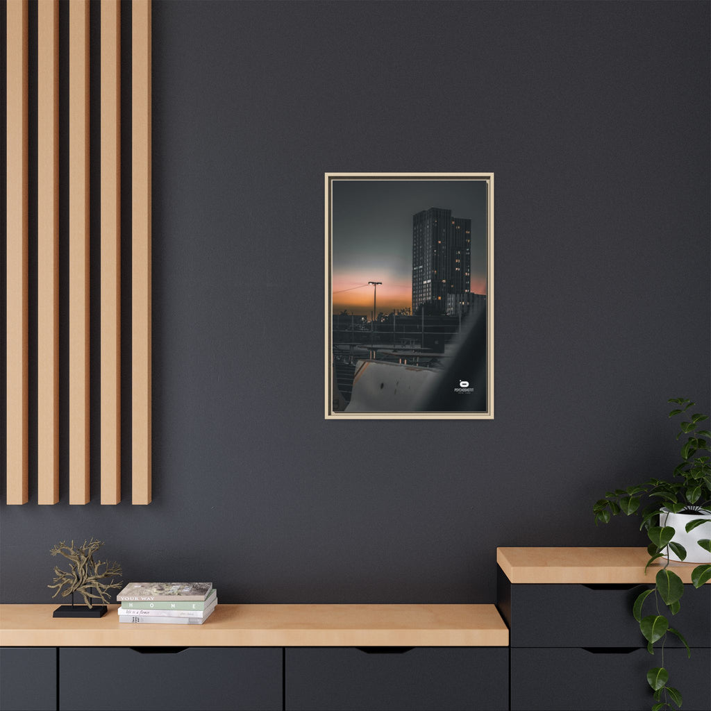 Framed Matte Canvas Print — Urban Sunset High-Rise Photography