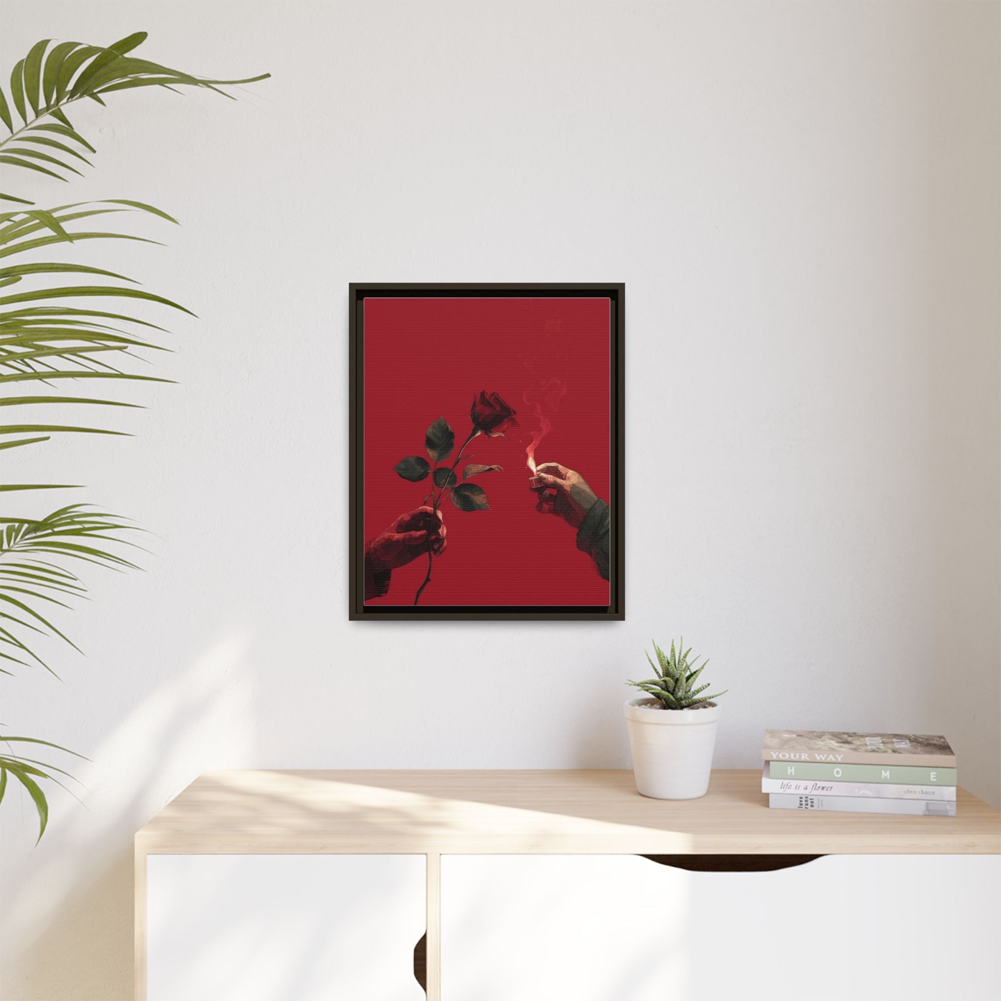 Red Rose & Lighter Minimalist Wall Print