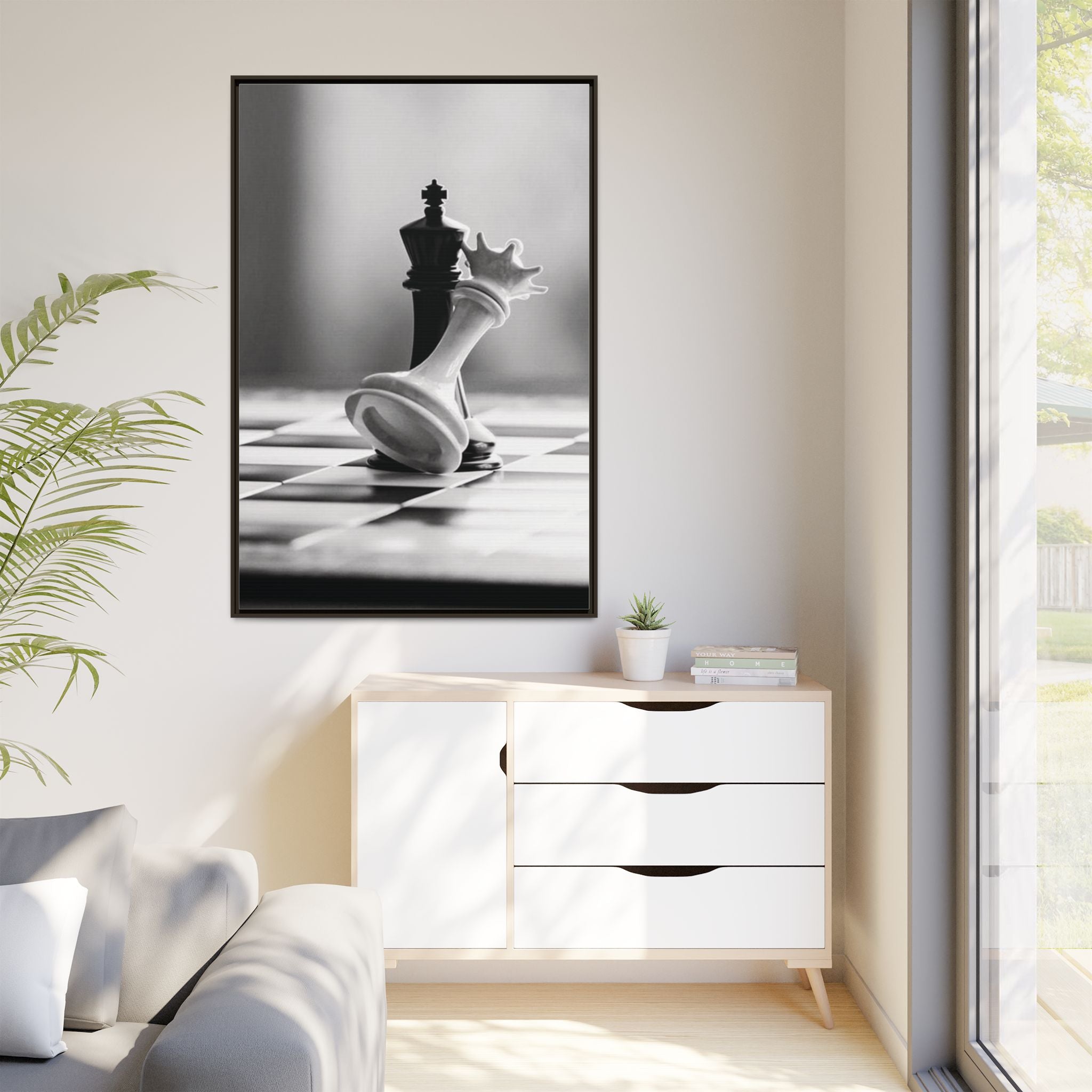 Chess King and Fallen Queen Matte Canvas Framed Wall Art