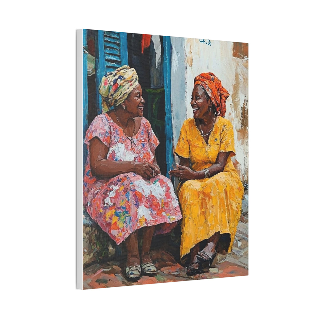 Colorful Conversation — Stretched Canvas Wall Art (Two Women Painting)