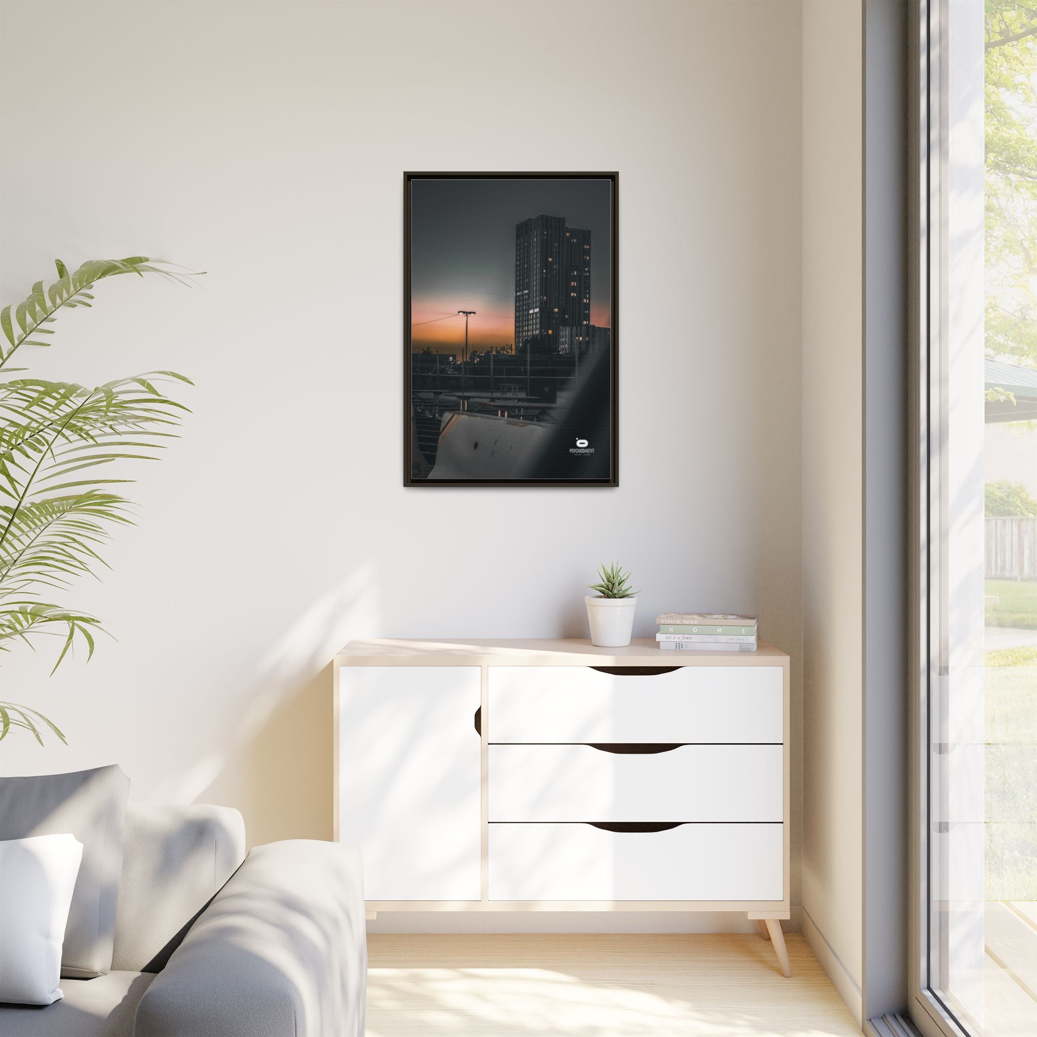 Framed Matte Canvas Print — Urban Sunset High-Rise Photography