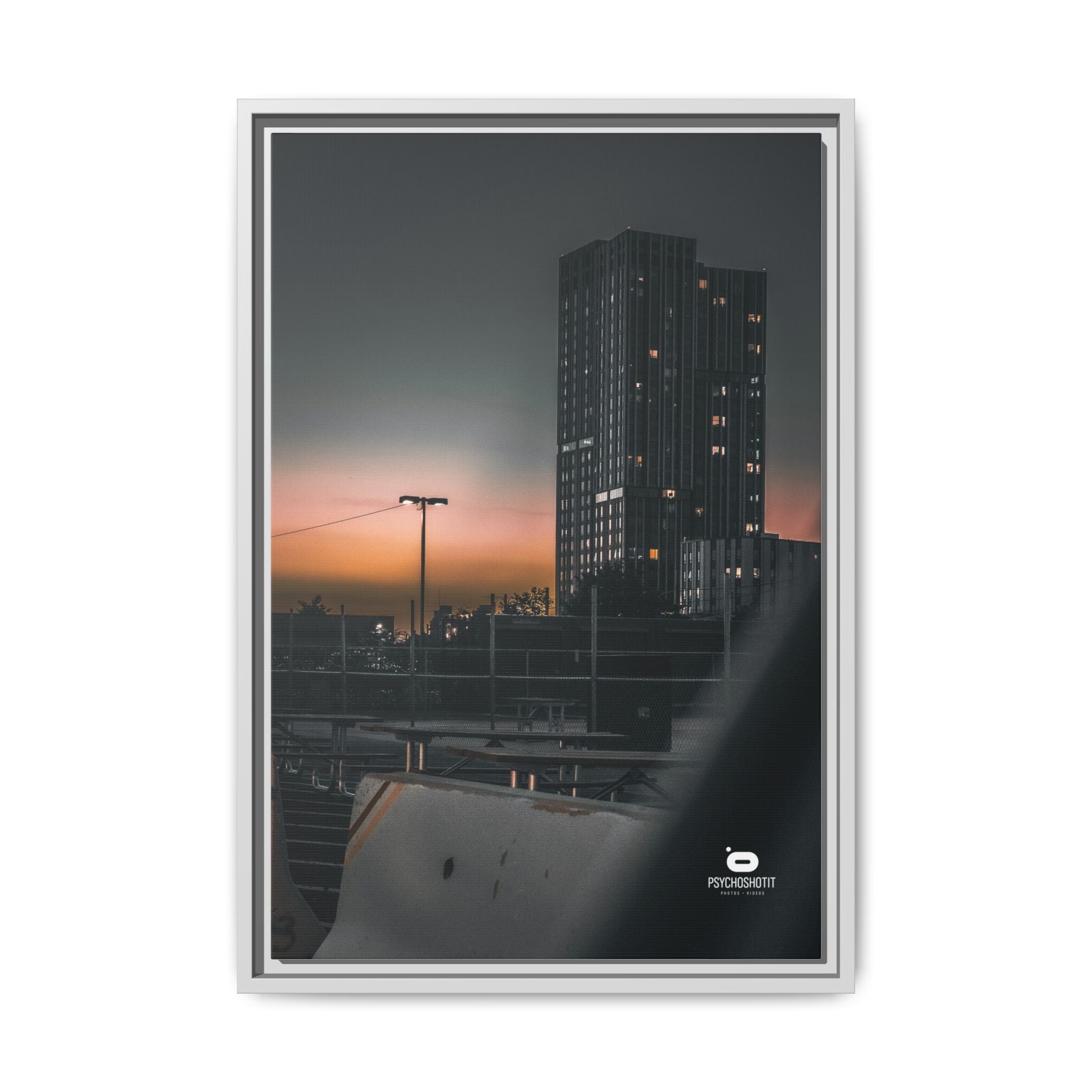 Framed Matte Canvas Print — Urban Sunset High-Rise Photography