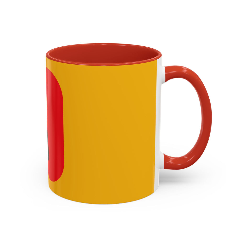Retro Bold 'k' Accent Coffee Mug — Yellow & Red Graphic Ceramic