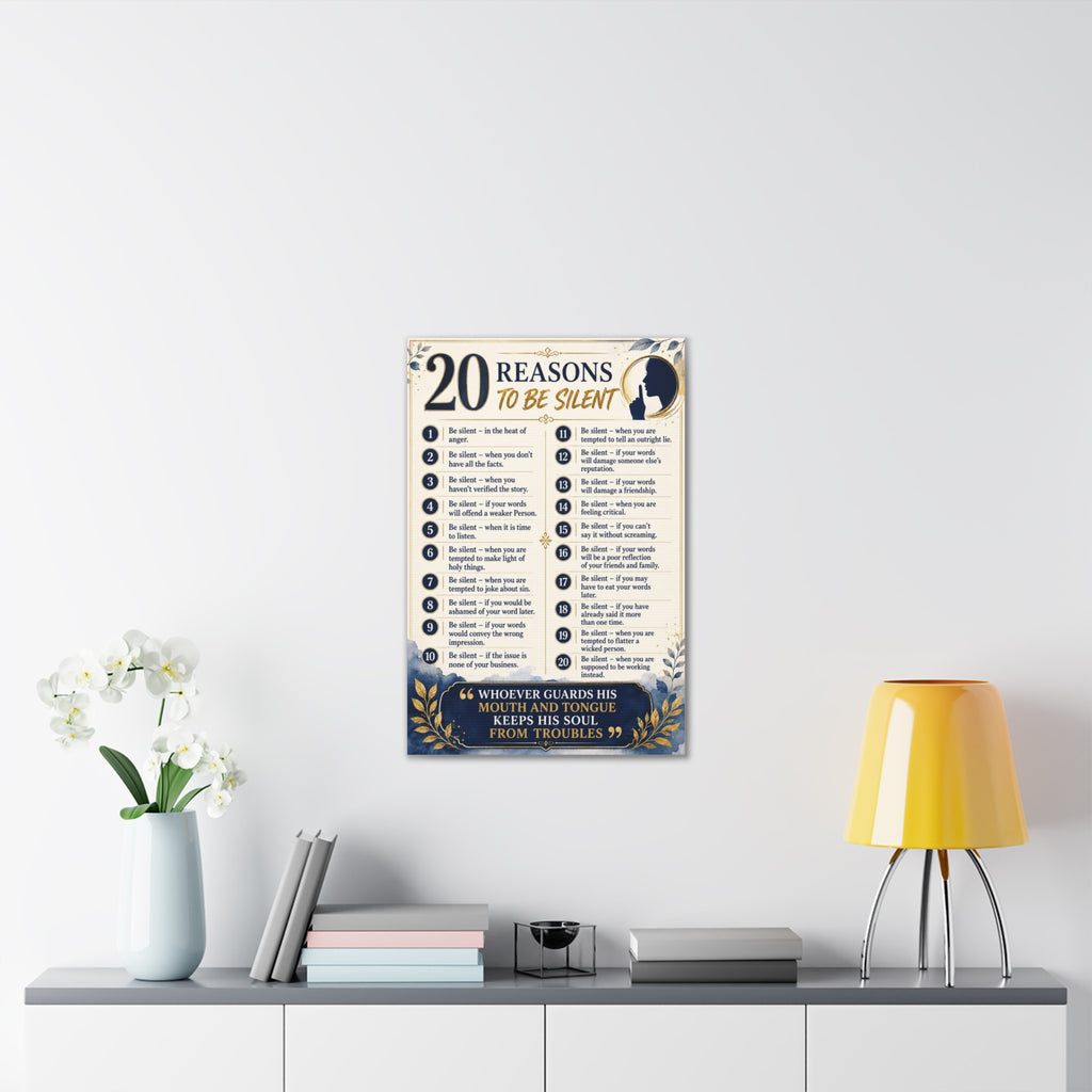 20 Reasons to Be Silent Canvas Wall Art — Inspirational Faith Quote Print