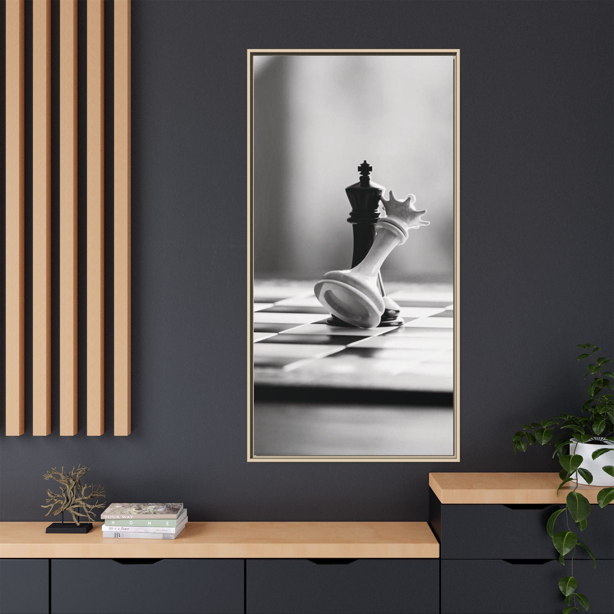 Chess King and Fallen Queen Matte Canvas Framed Wall Art
