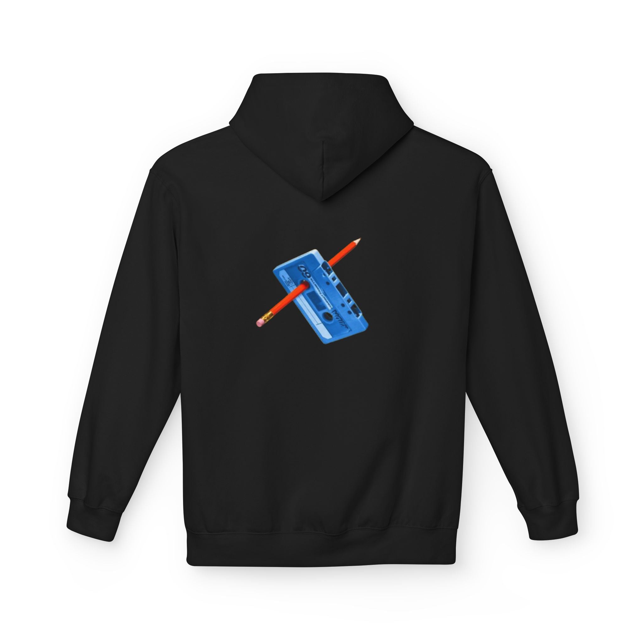 Retro Cassette Hoodie — Blue Tape & Pencil Vintage Music Crewneck