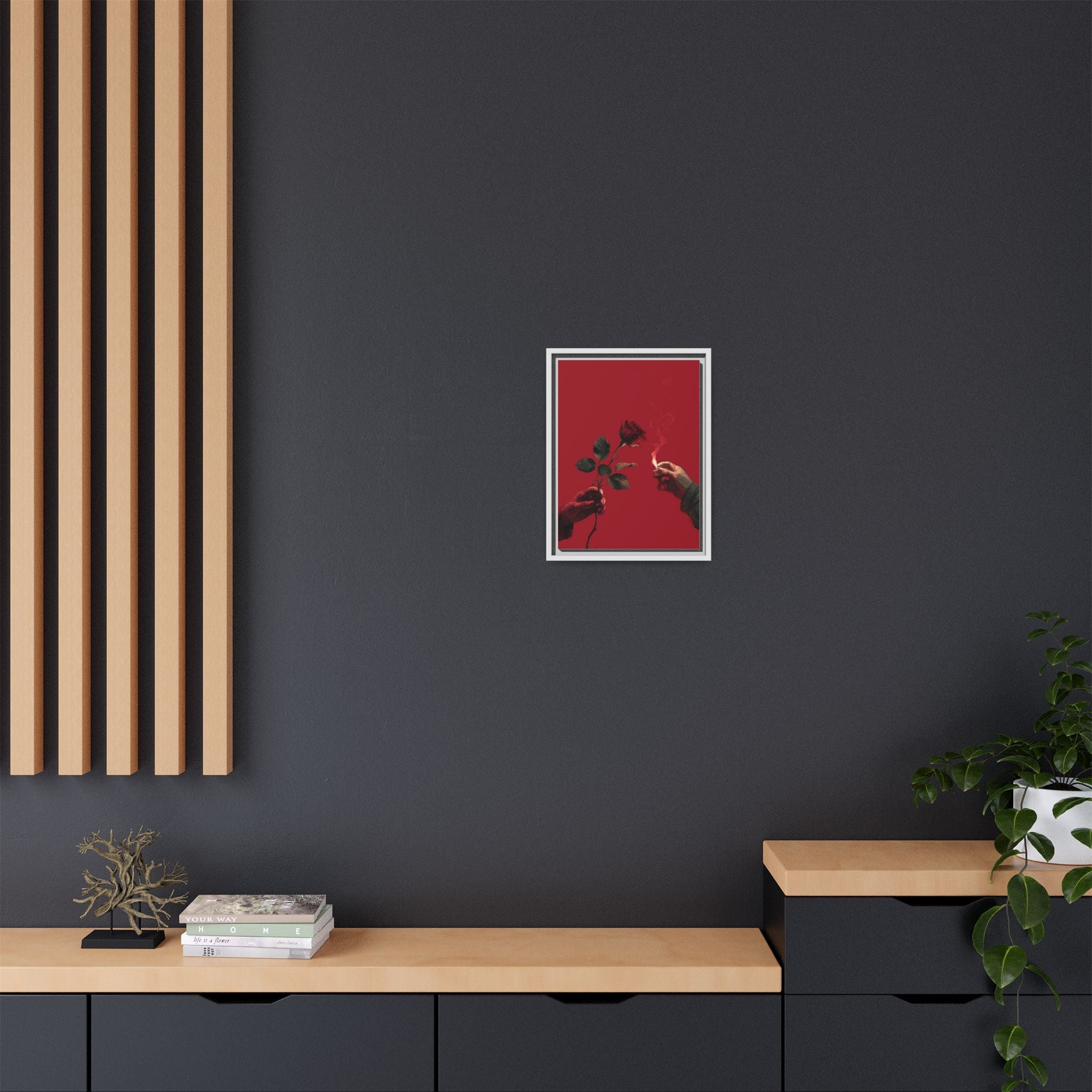 Red Rose & Lighter Minimalist Wall Print