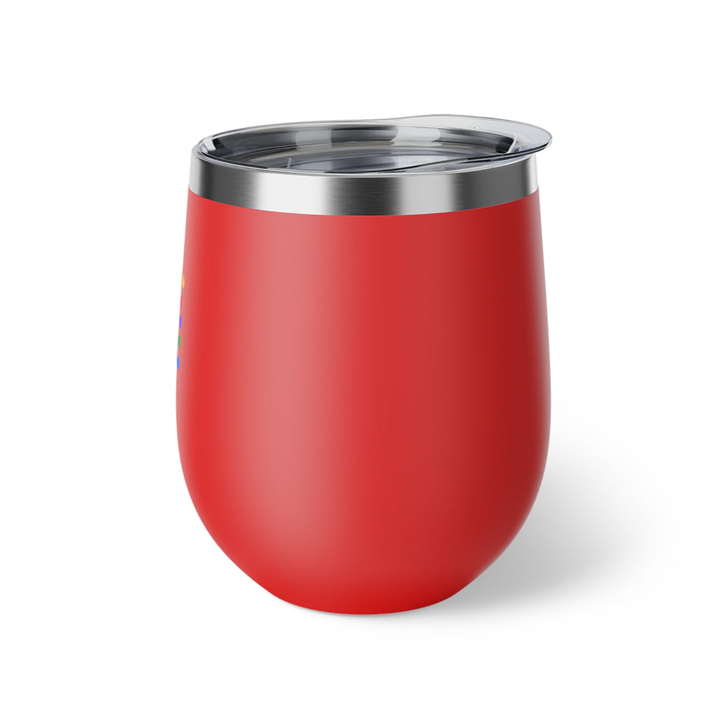Insulated Wine Tumbler — Matte Black Copper Vacuum 12oz with Rainbow Dot Logo