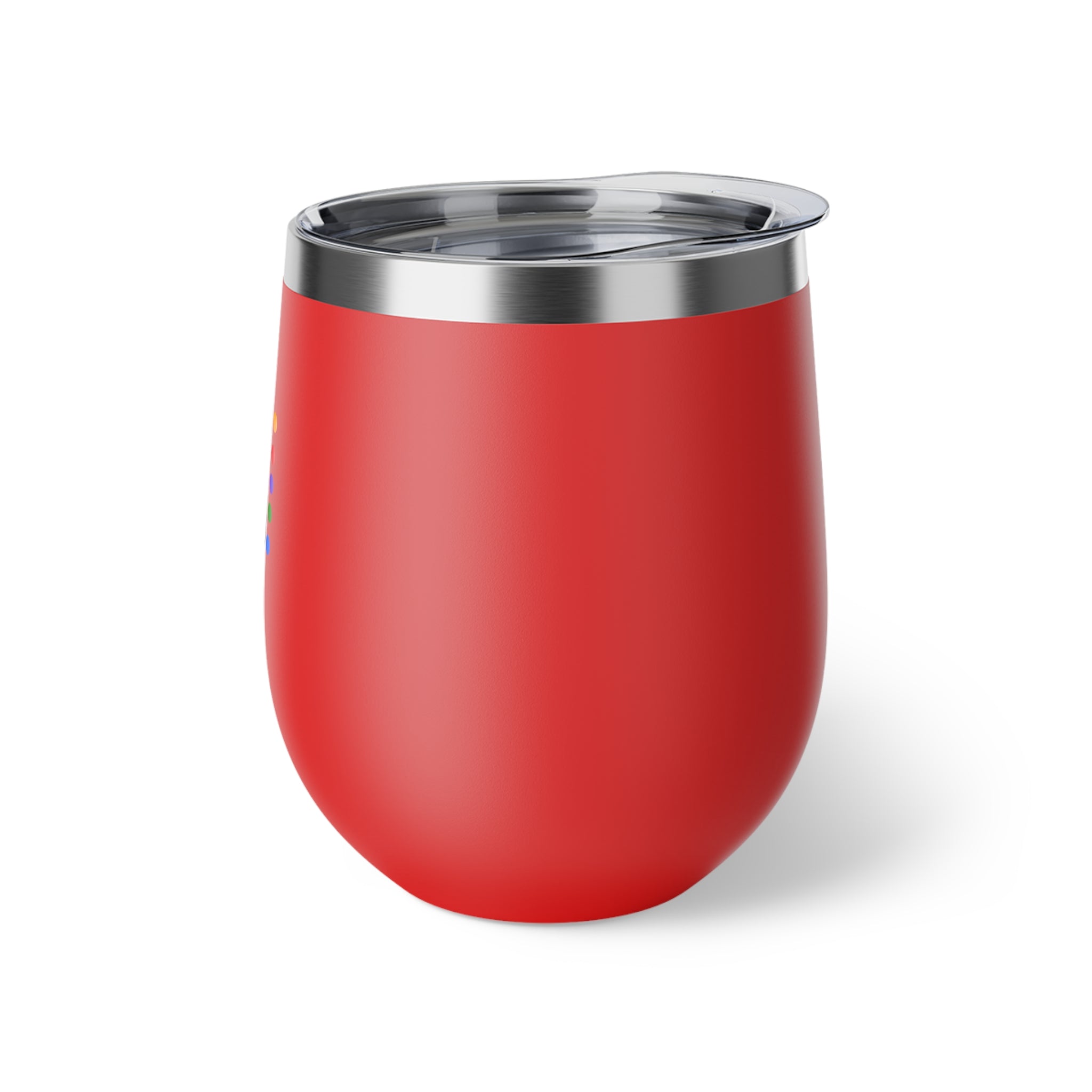 Insulated Wine Tumbler — Matte Black Copper Vacuum 12oz with Rainbow Dot Logo