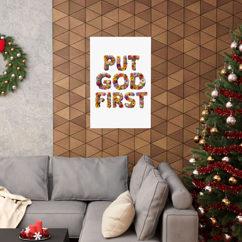 Floral Motivational Poster - Put God First, Inspirational Wall Art, Home Decor, Gift for Loved Ones, Faith-Based Decor