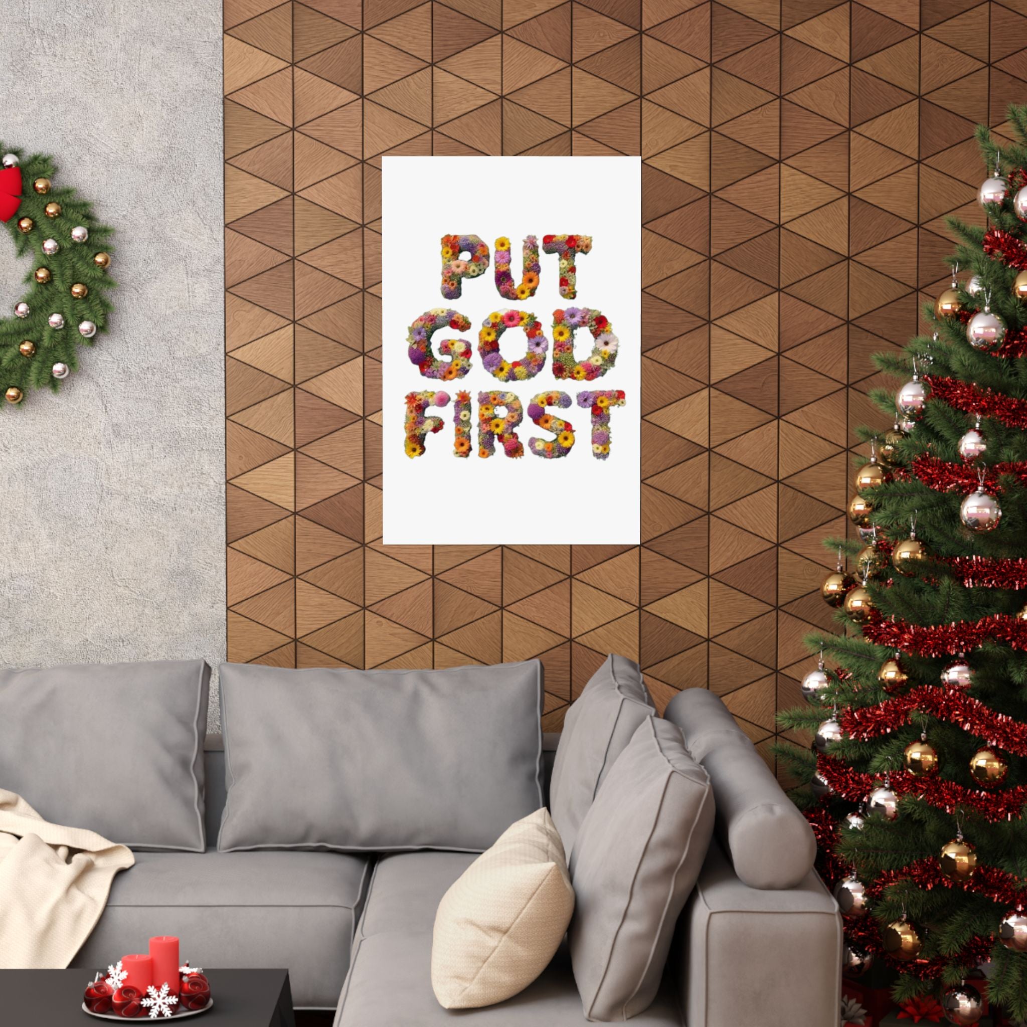 Floral Motivational Poster - Put God First, Inspirational Wall Art, Home Decor, Gift for Loved Ones, Faith-Based Decor