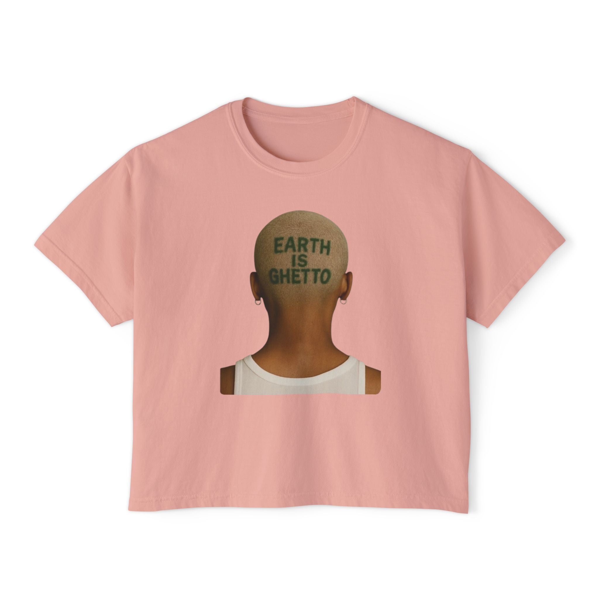 Earth Is Ghetto Women's Boxy Tee, Casual Graphic Tee, Streetwear Top, Trendy T-Shirt, Unique Gift Idea, Comfortable Everyday Wear