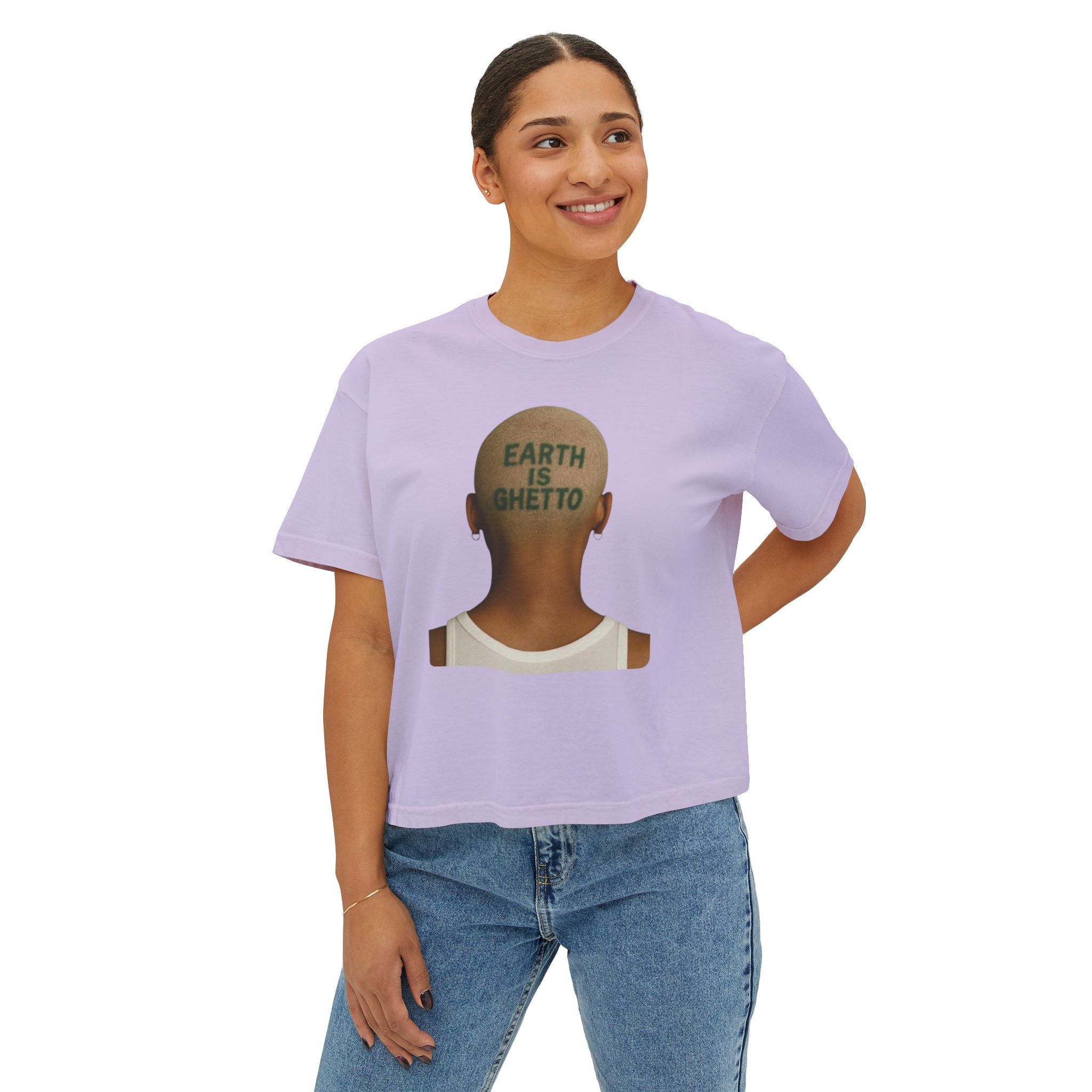 Earth Is Ghetto Women's Boxy Tee, Casual Graphic Tee, Streetwear Top, Trendy T-Shirt, Unique Gift Idea, Comfortable Everyday Wear