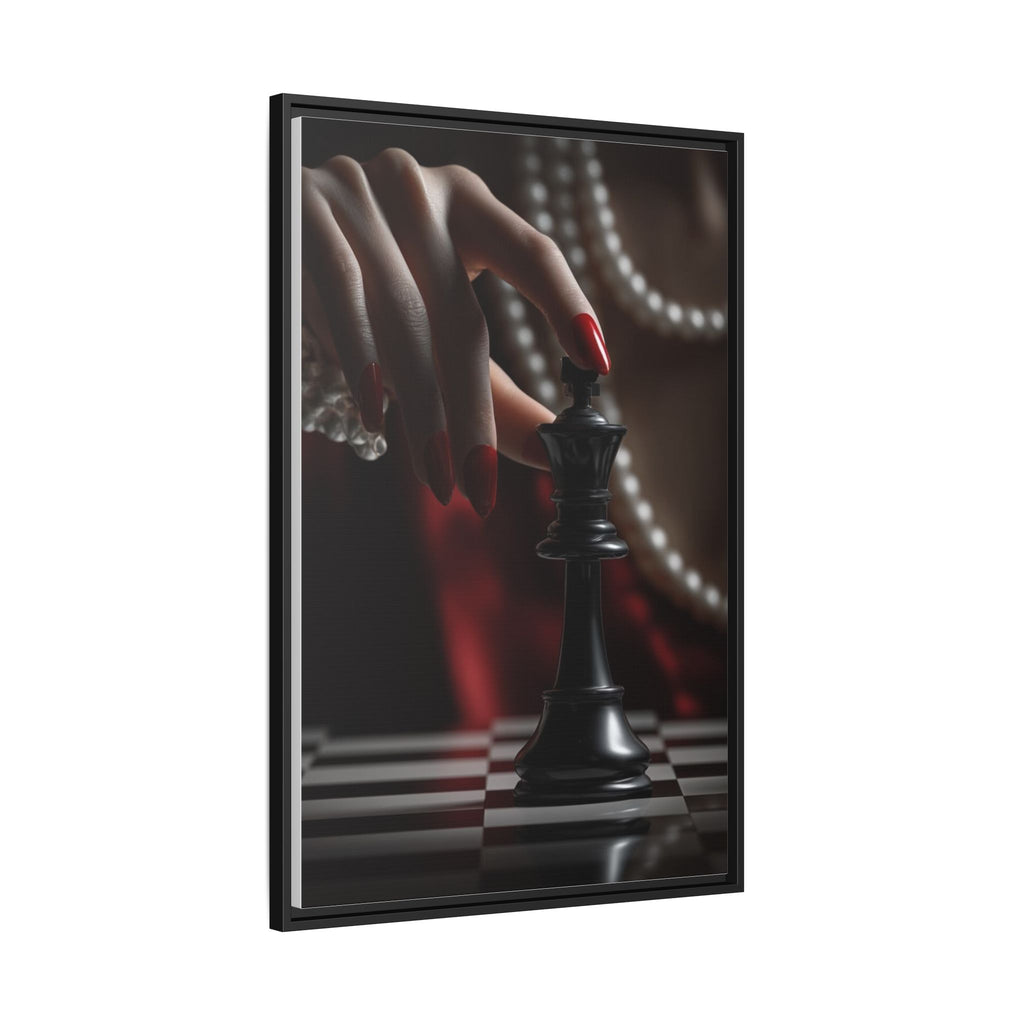 Framed Matte Canvas Art — Femme Hand & Chess King (Pearls, Noir Glam)