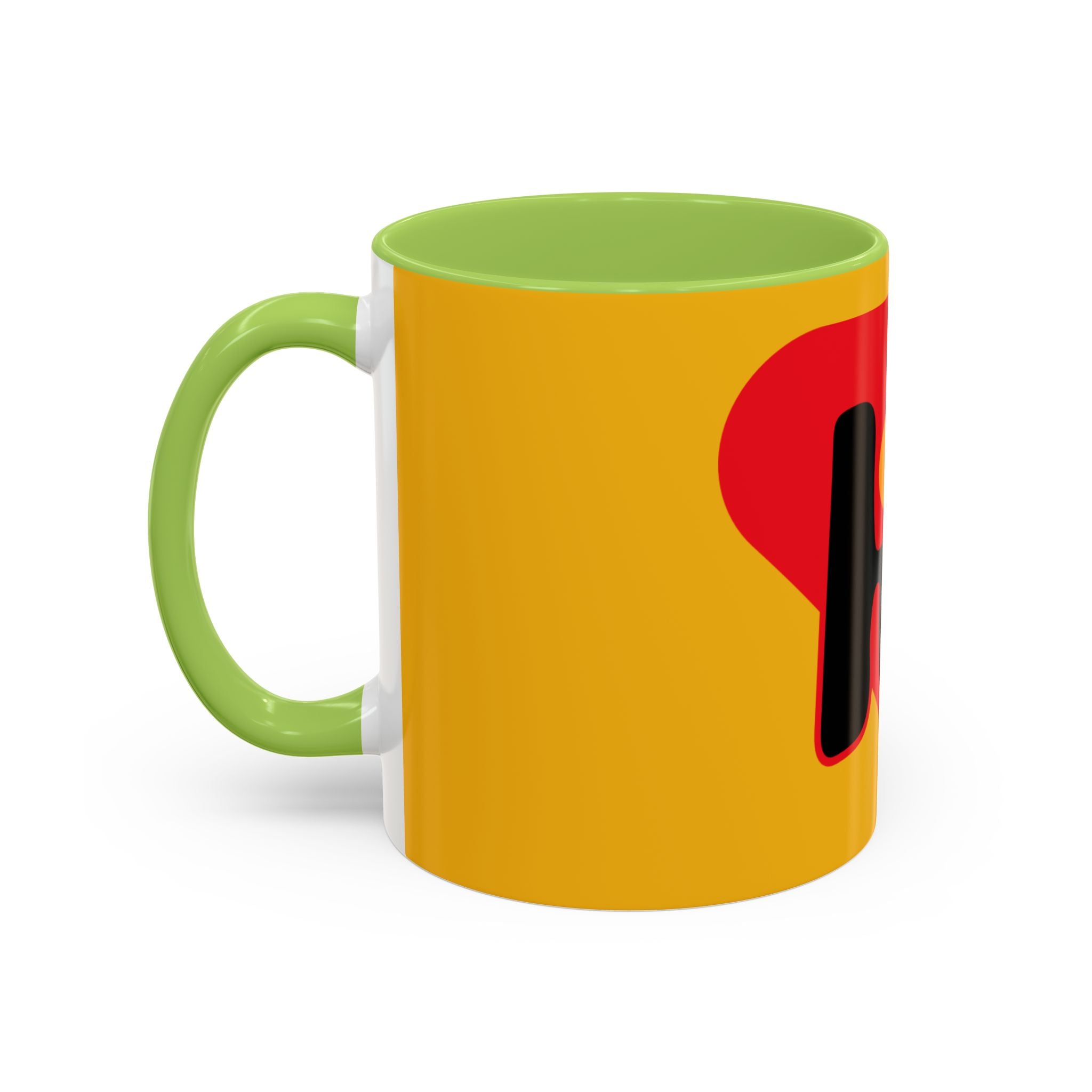 Retro Bold 'k' Accent Coffee Mug — Yellow & Red Graphic Ceramic