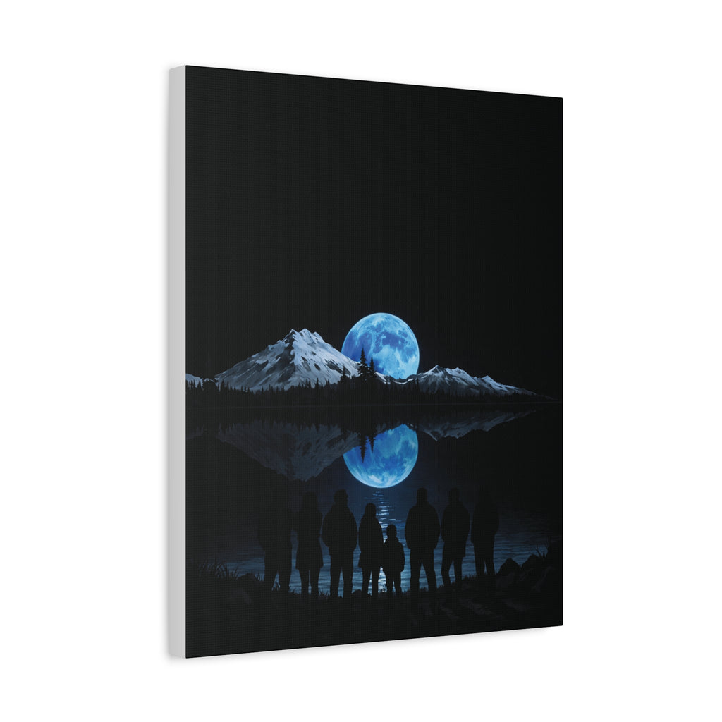 Blue Moon Mountain Canvas Print — Family Silhouette Nightscape Wall Art