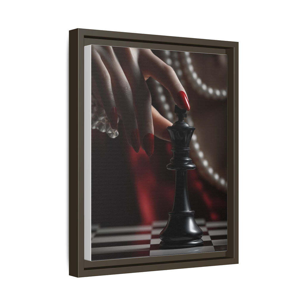 Framed Matte Canvas Art — Femme Hand & Chess King (Pearls, Noir Glam)