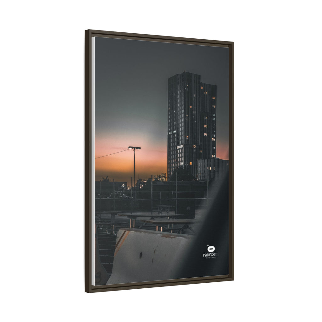 Framed Matte Canvas Print — Urban Sunset High-Rise Photography