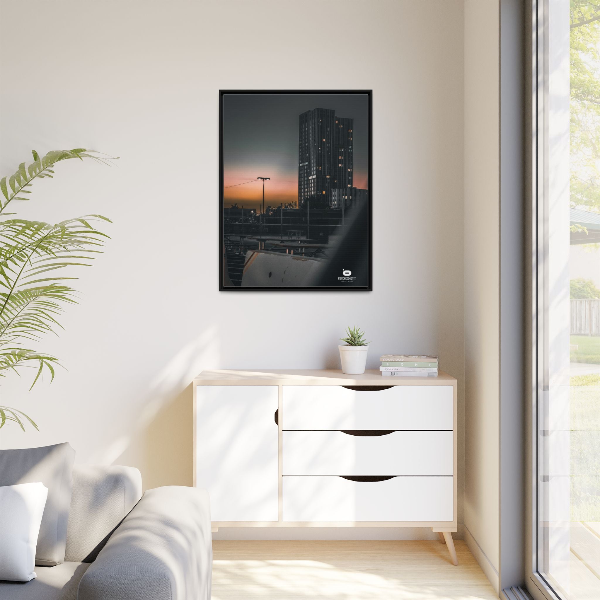 Framed Matte Canvas Print — Urban Sunset High-Rise Photography