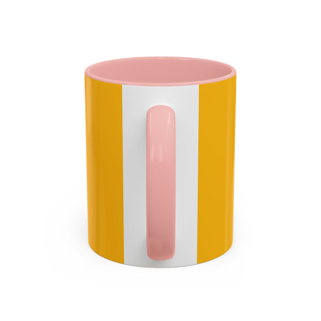 Retro Bold 'k' Accent Coffee Mug — Yellow & Red Graphic Ceramic