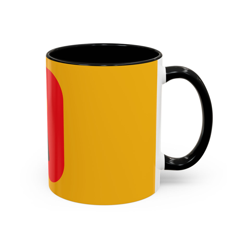 Retro Bold 'k' Accent Coffee Mug — Yellow & Red Graphic Ceramic
