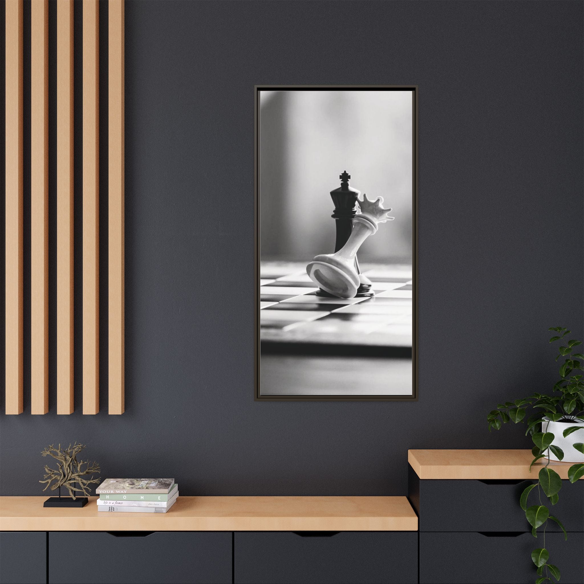 Chess King and Fallen Queen Matte Canvas Framed Wall Art