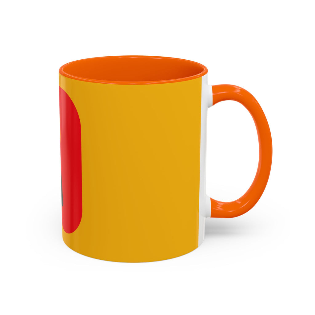 Retro Bold 'k' Accent Coffee Mug — Yellow & Red Graphic Ceramic