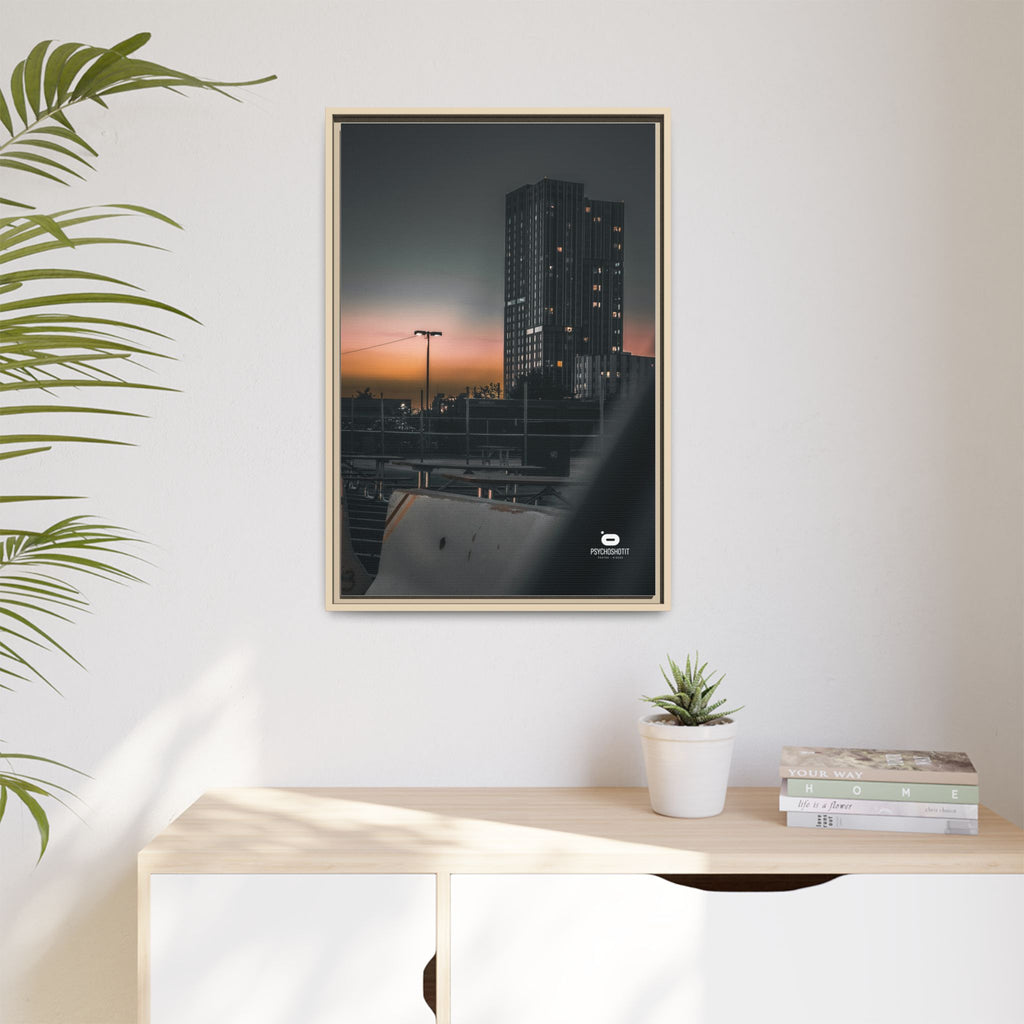Framed Matte Canvas Print — Urban Sunset High-Rise Photography