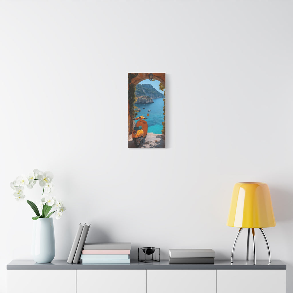 Mediterranean Scooter Canvas Print – Sunny Coastal Archway Wall Art