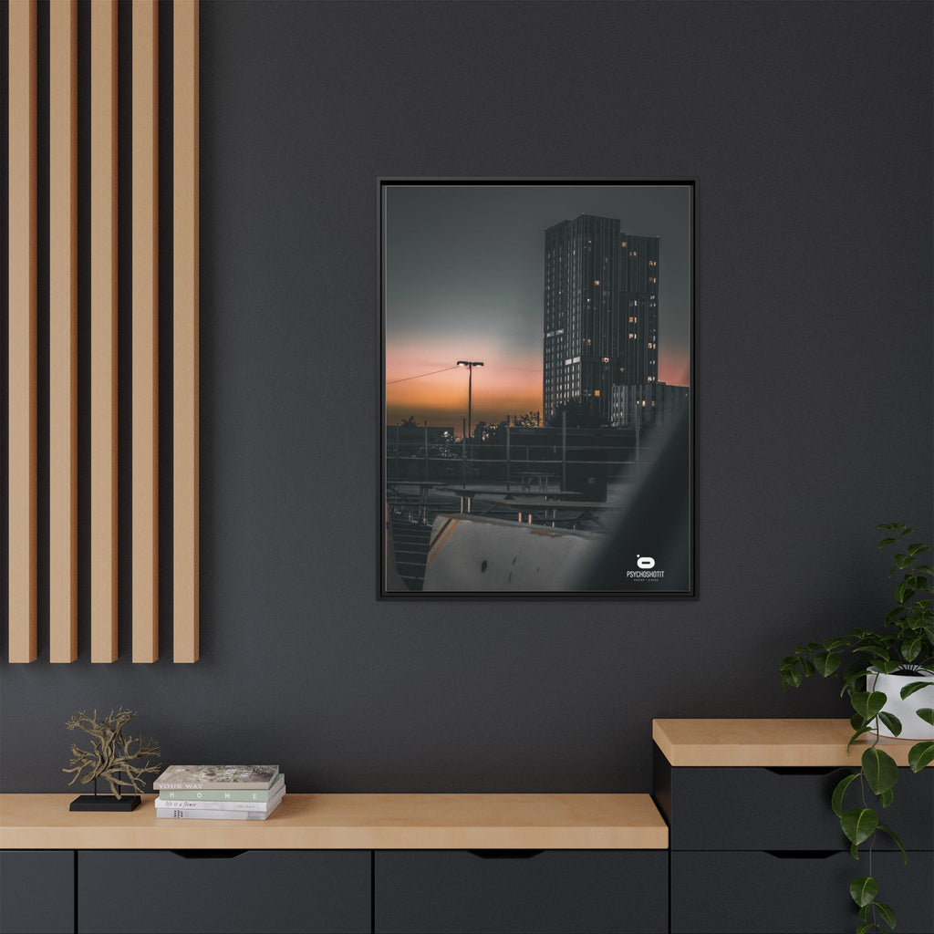 Framed Matte Canvas Print — Urban Sunset High-Rise Photography