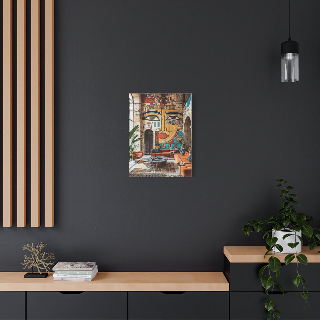 Egyptian Mural Face Matte Canvas Wall Art – Bohemian Living Room Decor