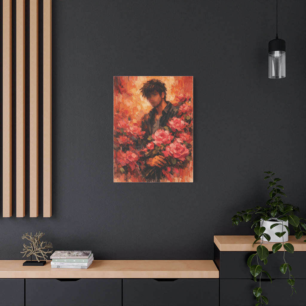 Man with Roses Painting Matte Canvas | Stretched Wall Art